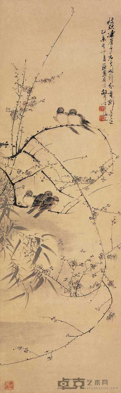 胡璋 乙未（1895年）作 花鸟 立轴 106.4×32.5cm